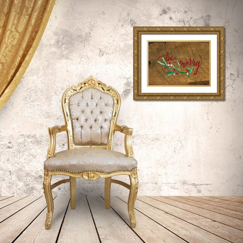 Be Merry Gold Ornate Wood Framed Art Print with Double Matting by Strong, Molly Susan