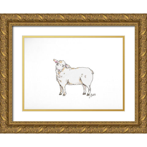 Sheep Gold Ornate Wood Framed Art Print with Double Matting by Strong, Molly Susan