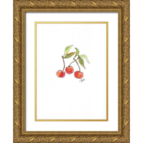 Cherries Gold Ornate Wood Framed Art Print with Double Matting by Strong, Molly Susan
