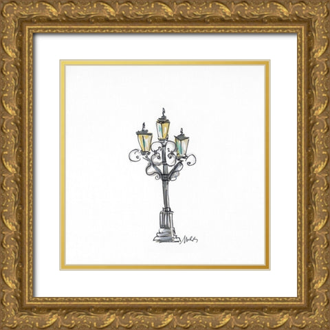 Lamp Post Gold Ornate Wood Framed Art Print with Double Matting by Strong, Molly Susan