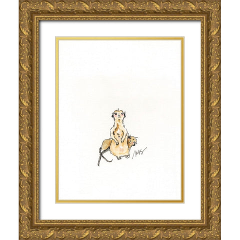 Meerkats Gold Ornate Wood Framed Art Print with Double Matting by Strong, Molly Susan