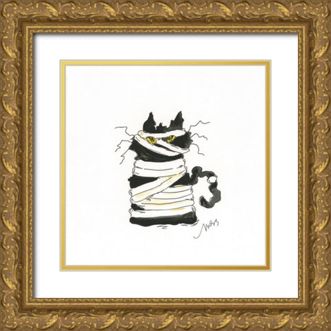 Mummy Cat Gold Ornate Wood Framed Art Print with Double Matting by Strong, Molly Susan