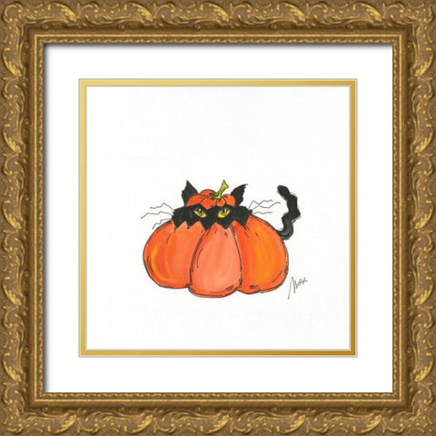 Jack o Cat Gold Ornate Wood Framed Art Print with Double Matting by Strong, Molly Susan
