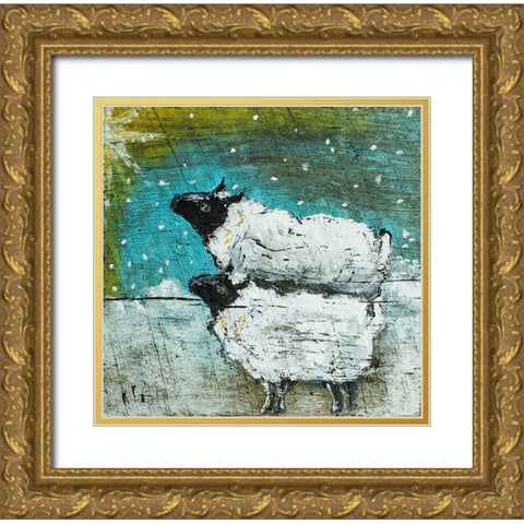 Lambs Gold Ornate Wood Framed Art Print with Double Matting by Strong, Molly Susan