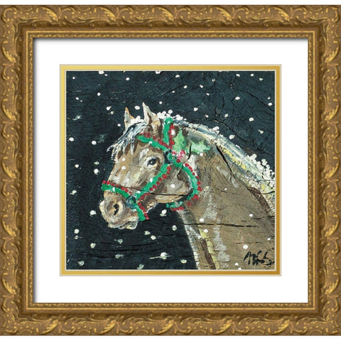 Holiday Horse Gold Ornate Wood Framed Art Print with Double Matting by Strong, Molly Susan