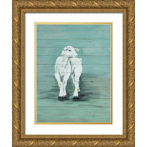 Baby Lamb Gold Ornate Wood Framed Art Print with Double Matting by Strong, Molly Susan