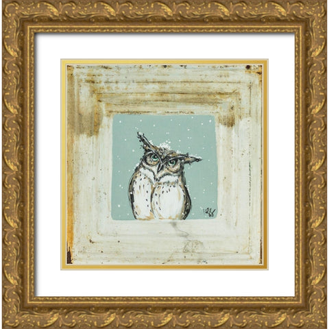 Owl in Snow Gold Ornate Wood Framed Art Print with Double Matting by Strong, Molly Susan
