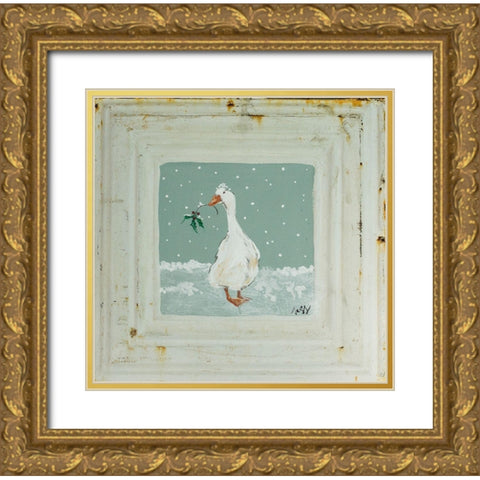 Goose in Snow Gold Ornate Wood Framed Art Print with Double Matting by Strong, Molly Susan
