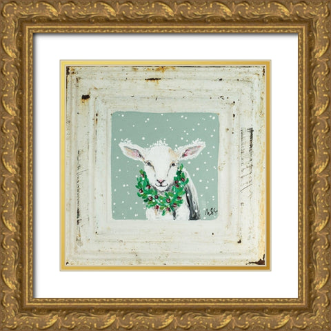 Lamb in Snow Gold Ornate Wood Framed Art Print with Double Matting by Strong, Molly Susan