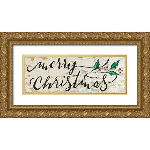 Merry Christmas Gold Ornate Wood Framed Art Print with Double Matting by Strong, Molly Susan