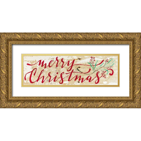 Merry Christmas II Gold Ornate Wood Framed Art Print with Double Matting by Strong, Molly Susan
