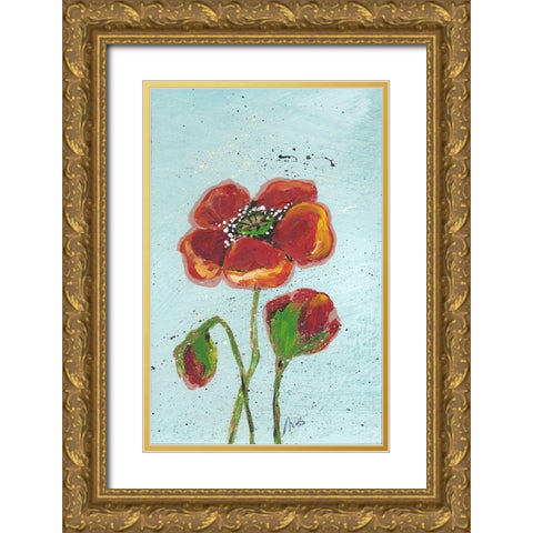 Poppies I Gold Ornate Wood Framed Art Print with Double Matting by Strong, Molly Susan