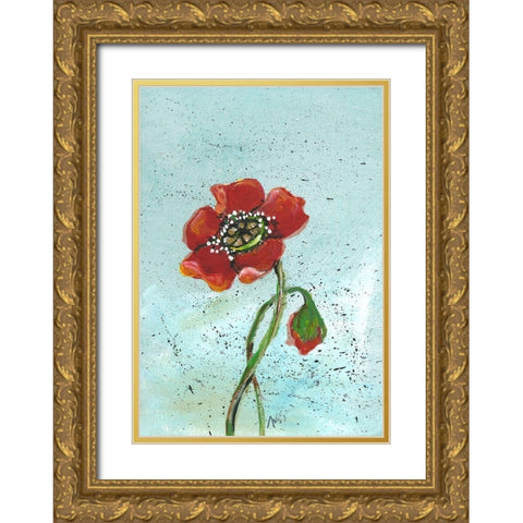 Poppies II Gold Ornate Wood Framed Art Print with Double Matting by Strong, Molly Susan