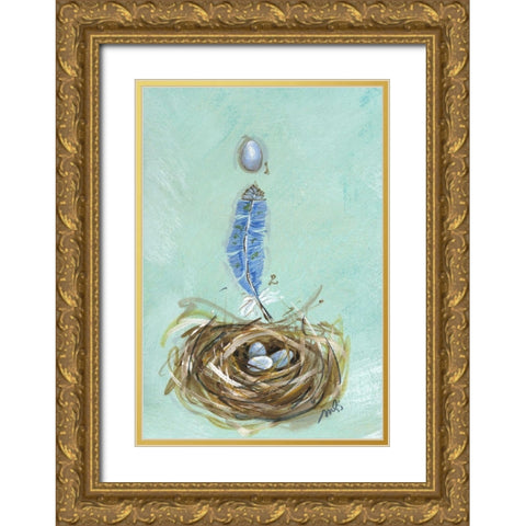 Bluebird Gold Ornate Wood Framed Art Print with Double Matting by Strong, Molly Susan