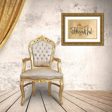 Thankful Gold Ornate Wood Framed Art Print with Double Matting by Strong, Molly Susan