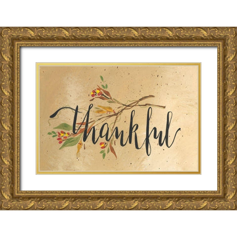 Thankful Gold Ornate Wood Framed Art Print with Double Matting by Strong, Molly Susan