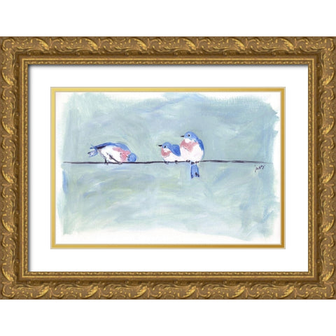 Birds on a Wire II Gold Ornate Wood Framed Art Print with Double Matting by Strong, Molly Susan