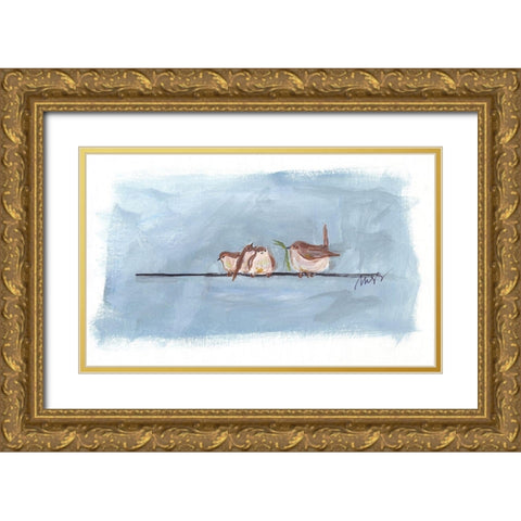 Birds on a Wire III Gold Ornate Wood Framed Art Print with Double Matting by Strong, Molly Susan