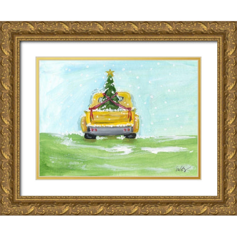 Christmas Pick-Up Gold Ornate Wood Framed Art Print with Double Matting by Strong, Molly Susan