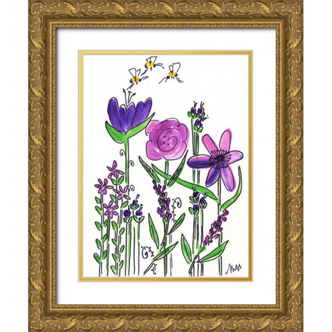 Purple Flowers Gold Ornate Wood Framed Art Print with Double Matting by Strong, Molly Susan