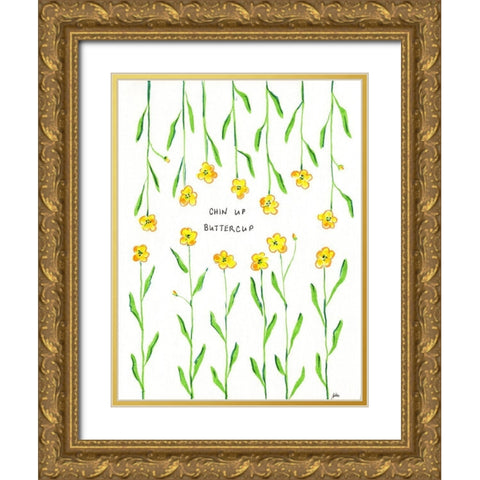 Chin Up Buttercup Gold Ornate Wood Framed Art Print with Double Matting by Strong, Molly Susan