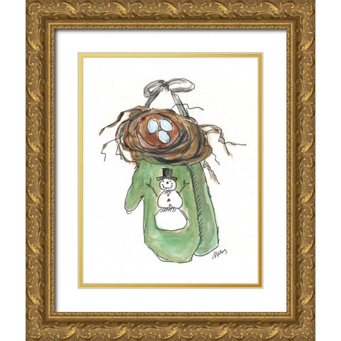 Green Mittens Gold Ornate Wood Framed Art Print with Double Matting by Strong, Molly Susan