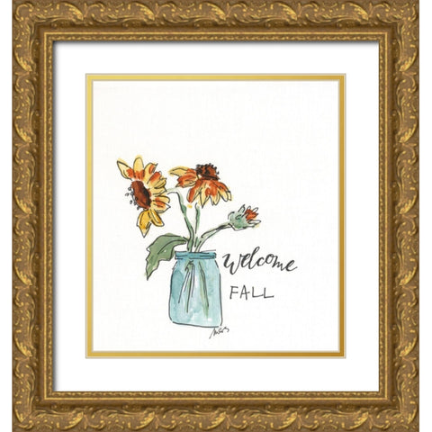 Welcome Fall Gold Ornate Wood Framed Art Print with Double Matting by Strong, Molly Susan