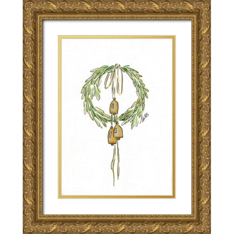 Bell Wreath Gold Ornate Wood Framed Art Print with Double Matting by Strong, Molly Susan