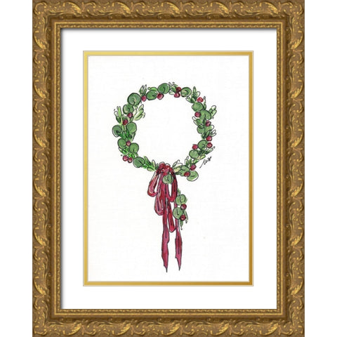 Holiday Wreath Gold Ornate Wood Framed Art Print with Double Matting by Strong, Molly Susan