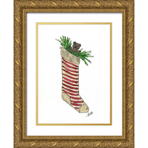Stocking Gold Ornate Wood Framed Art Print with Double Matting by Strong, Molly Susan