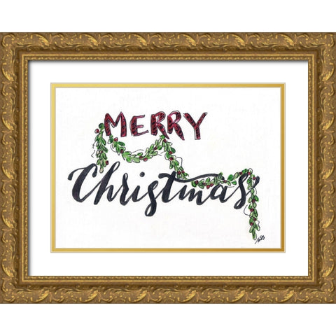 Merry Christmas   Gold Ornate Wood Framed Art Print with Double Matting by Strong, Molly Susan