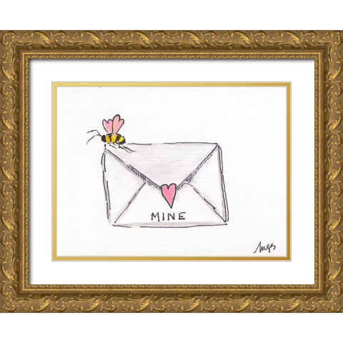 Valentine Letter Gold Ornate Wood Framed Art Print with Double Matting by Strong, Molly Susan