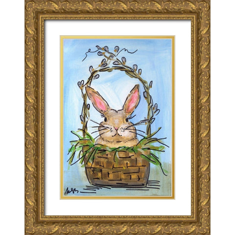 Bunny Basket Gold Ornate Wood Framed Art Print with Double Matting by Strong, Molly Susan