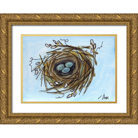 Nest with Eggs Gold Ornate Wood Framed Art Print with Double Matting by Strong, Molly Susan