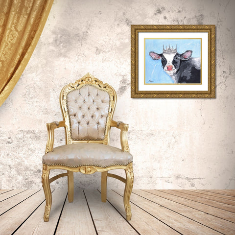 Queen Cow Gold Ornate Wood Framed Art Print with Double Matting by Strong, Molly Susan