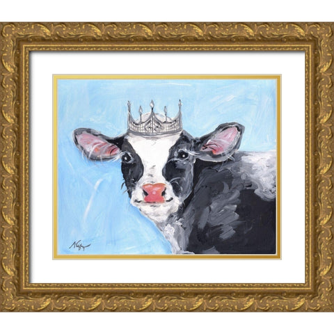 Queen Cow Gold Ornate Wood Framed Art Print with Double Matting by Strong, Molly Susan