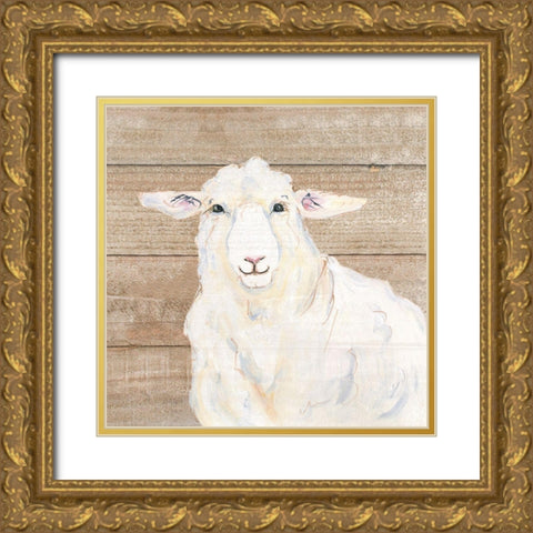 Sheep Gold Ornate Wood Framed Art Print with Double Matting by Strong, Molly Susan