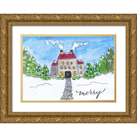 Merry   Gold Ornate Wood Framed Art Print with Double Matting by Strong, Molly Susan