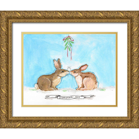 Snow Bunnies Gold Ornate Wood Framed Art Print with Double Matting by Strong, Molly Susan