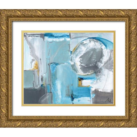 Blue Abstract Gold Ornate Wood Framed Art Print with Double Matting by Strong, Molly Susan
