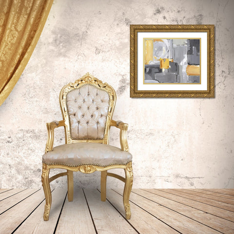 Yellow Abstract Gold Ornate Wood Framed Art Print with Double Matting by Strong, Molly Susan