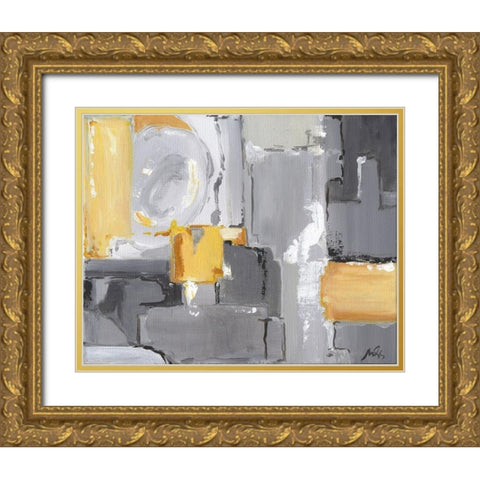 Yellow Abstract Gold Ornate Wood Framed Art Print with Double Matting by Strong, Molly Susan