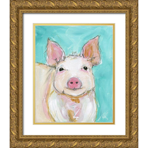 Pig Gold Ornate Wood Framed Art Print with Double Matting by Strong, Molly Susan