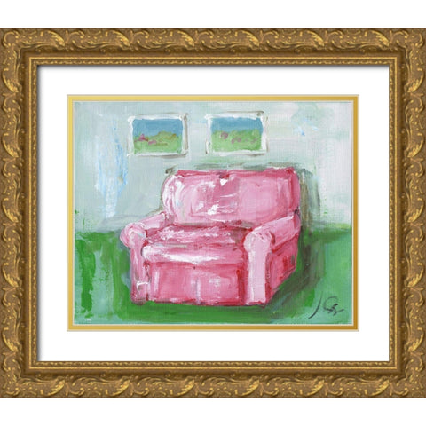 Pink Chair Gold Ornate Wood Framed Art Print with Double Matting by Strong, Molly Susan