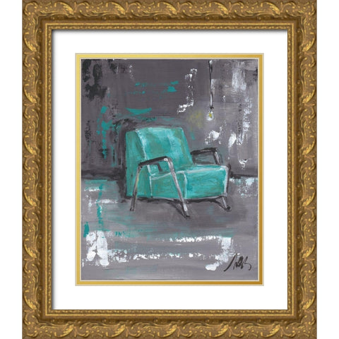 Green Chair Gold Ornate Wood Framed Art Print with Double Matting by Strong, Molly Susan