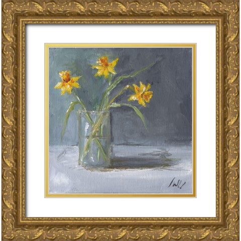 Daffodils Gold Ornate Wood Framed Art Print with Double Matting by Strong, Molly Susan