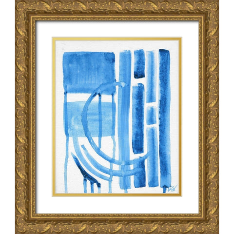 Blue Abstract II Gold Ornate Wood Framed Art Print with Double Matting by Strong, Molly Susan