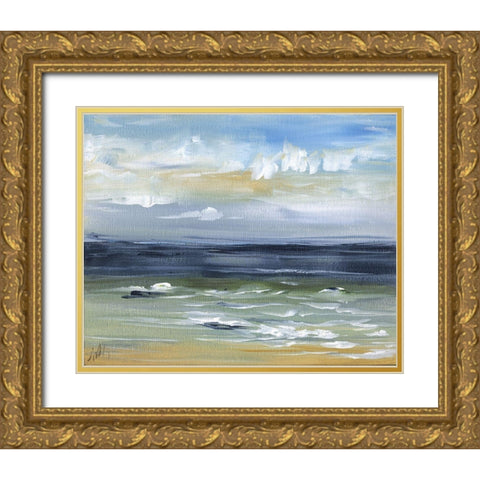 Oceanscape Gold Ornate Wood Framed Art Print with Double Matting by Strong, Molly Susan