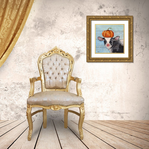 Pumpkin Cow Gold Ornate Wood Framed Art Print with Double Matting by Strong, Molly Susan