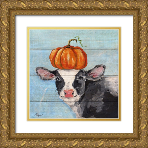 Pumpkin Cow Gold Ornate Wood Framed Art Print with Double Matting by Strong, Molly Susan